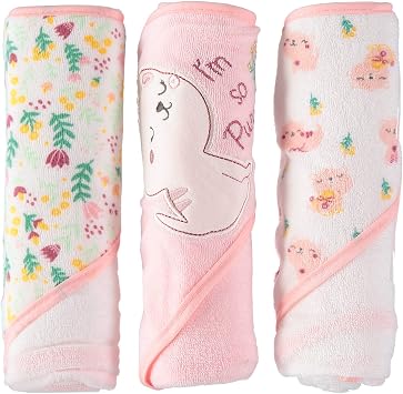Rene Rofe Baby Girls and Baby Boys Bed & Bath Collection Hooded Towels 25" x 25", 3-Pack Purrfect Pink