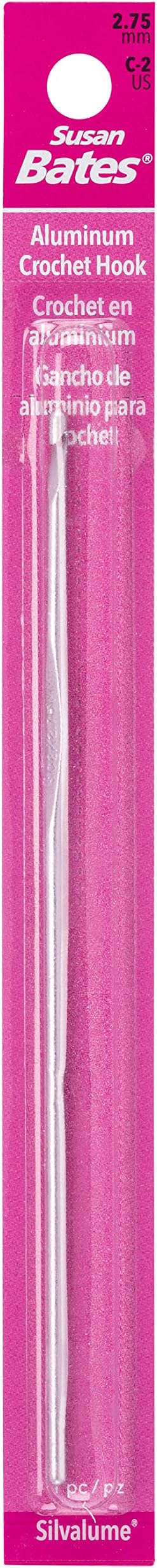 Susan Bates 5-1/2-Inch Silvalume Aluminum Crochet Hook, 2.75mm, Silver Pink