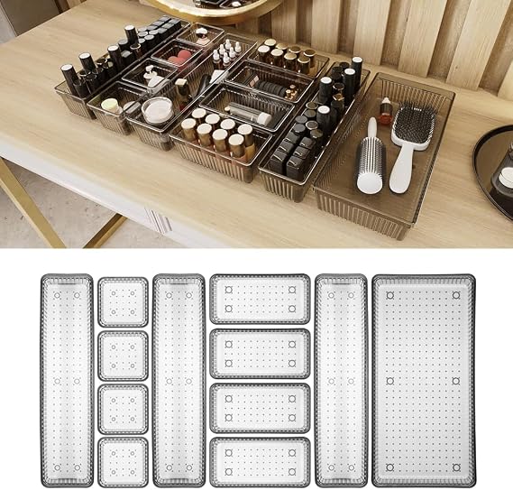 Meleni Home 12'li Modüler Takı Makyaj Organizer - Banyo Çekmece İçi Düzenleyici Set Siyah