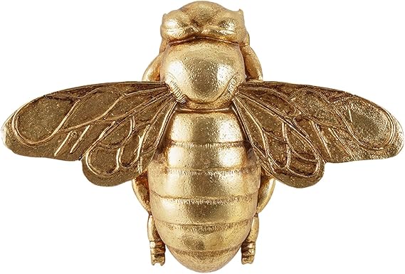 Gold Bee Figurines, 3D Hanging Honey Bee Wall Sculpture, Golden Resin insect Wall Mounted Decoration, Artwork Decor for Living Room (Antique Gold)