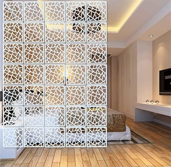 White Hanging Room Divider,12 Pieces Wood-Plastic DIY Panel Screens Partition Wall Dividers Room Decoration with All Accessories 11.4x11.4 Inch