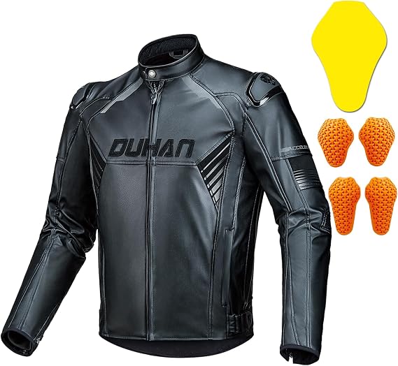 Men's Leather Motorcycle Jacket, 3-in-1 Waterproof Windproof Riding Jacket with CE Level 2 Armor