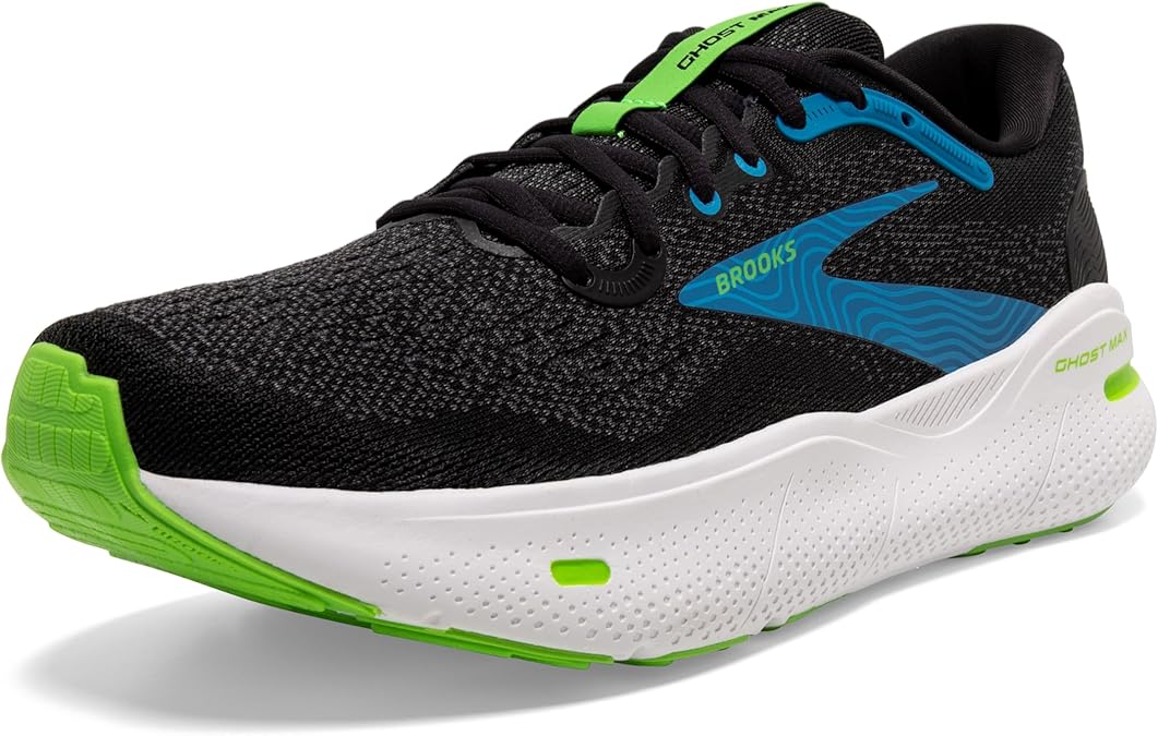 Brooks メンズ Ghost Max クッション ニュートラル ランニング&ウォーキングシューズ, ブラック/アトミックブルー/ジャスミン。, 25.0 cm W
