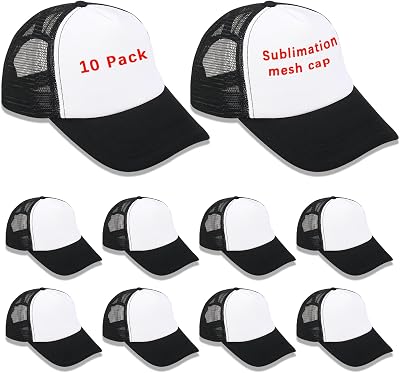 ORJ 10 Pcs Sublimation Blank Trucker Hats Bulk Adjustable Baseball Cap for Men and Women,Polyester Mesh Trucker Cap Wholesale