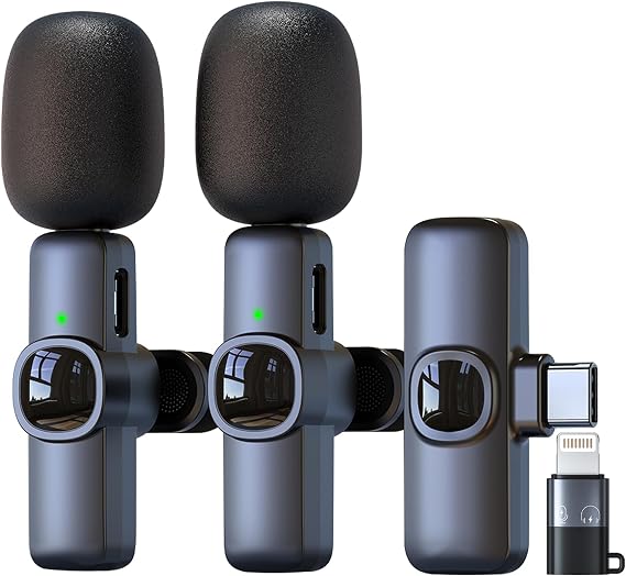 Mini Wireless Lavalier Lapel Microphone for iPhone Android iPad,2 Pack Small Podcast Microphones, 6H Plug and Pick-up 2.4G Ultra-Low Delay Noise Reduction Mics for Interview Video Vlog YouTube