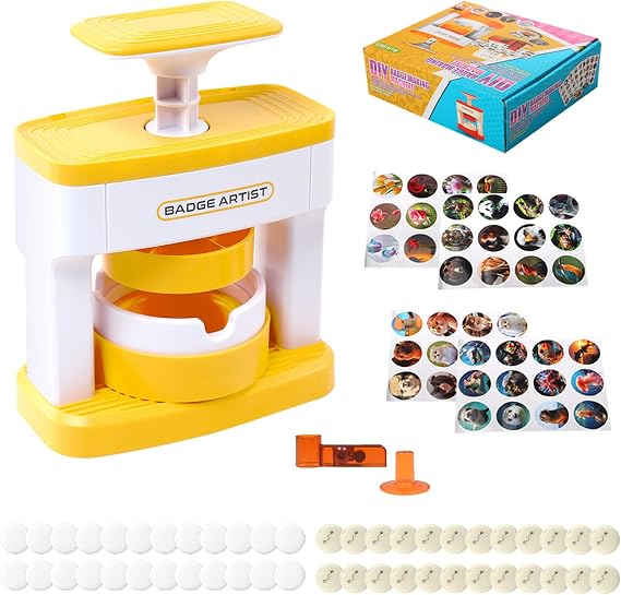 Button Maker Machine,2.71inch Pin Maker Machine with 48 pcs Button Parts,DIY Pin Button Maker Press Machine with Blank Round Sheet,Badge Protective Cover, Circle Cutter,Magic Book Present Box