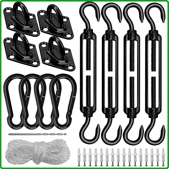 Sun Shade Sail Hardware Kit 6 Inch Heavy Duty 304 Stainless Set for Triangle Rectangle Sun Shade Sail Installation, Awning Attachment Set for Patio, Garden Outdoors Sun Protection Rainshield (46 Pcs)