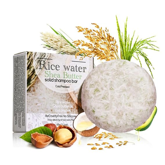 Rice Water Shampoo Bar for Hair Growth, All Natural Solid Shampoo Deep Cleaning Hydrating & Moisturizing for Dull Dry Hair Strengthens Hair