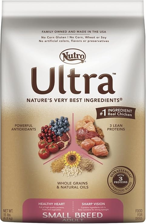 NUTRO ULTRA Adult Small Breed High Protein Natural Dry Dog Food with a Trio of Proteins from Chicken, Lamb and Salmon, 15 lb. Bag