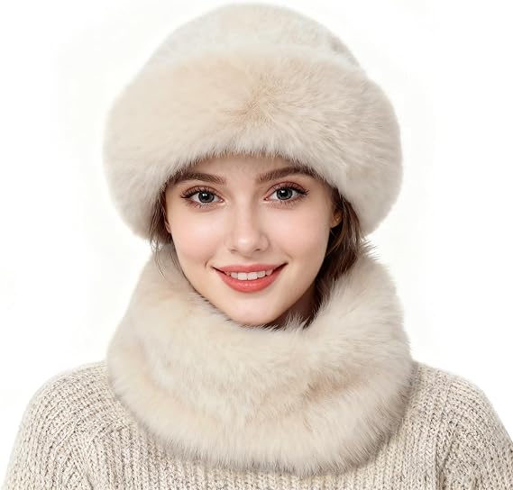 Womens Winter Faux Fur Bucket Hat, Warm Faux Mink Plush Hat Fluffy Fisherman Fuzzy Bucket Hat Russian Hat for Outdoor