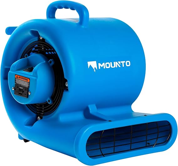 MOUNTO 1/3 HP 2000 CFM Air Mover for Water Damage Restoration Heavy-Duty Carpet Dryer & Floor Blower Fan with 3 Speeds, Dual GFCI Outlets & 25ft Power Cord