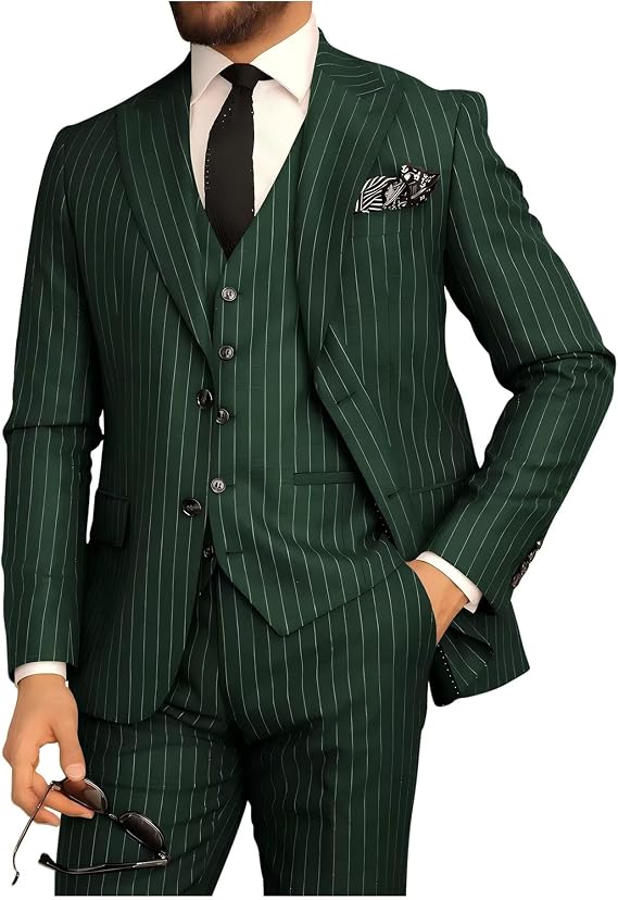 Men's Pinstripe 3 Piece Suit Slim Fit Gomez Addams Costume for Men Business Wedding Halloween Party Suits Set