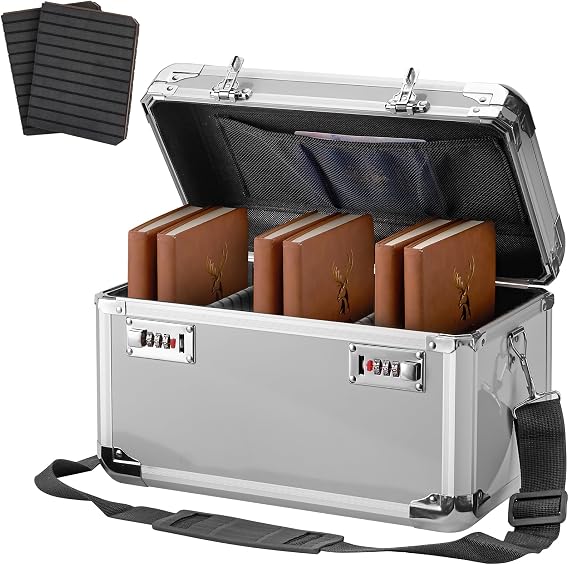 LOCKCURX Aluminum Alloy Lock Box with Code, Lockable Storage Box for Medicine, Cash, Phone & Valuables Childproof, Portable & Durable 13.6 x 8.3 x 7.8 Inch Silver Home, Office, School Use