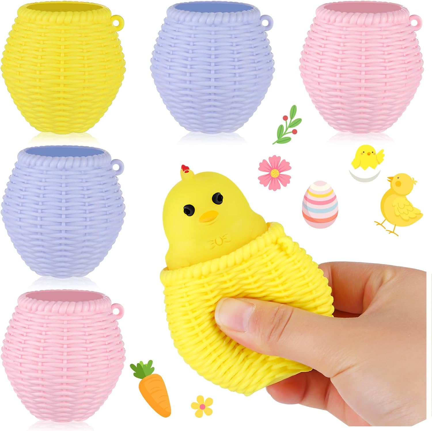 6Pcs Easter Chicken Squeeze Toys, Easter Eggs Squishy Chicks for Kids Relieve Stress, Pop Up Fidget Toy for ADHD Autism