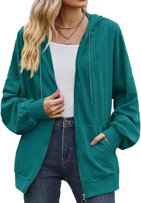 Nuofengkudu Women's Zip Up Hoodies Casual Long Sleeve Sweatshirts with Pockets Fashion Full Zip Jacket