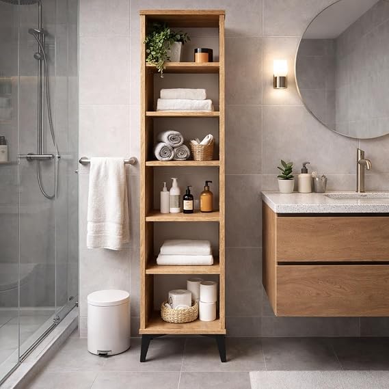 bangu Çok Amaçlı Dolap (GENİŞLİK 30 cm) 6 Raflı Dar Kiler Dolabı Banyo Mutfak Balkon İçin Ayaklı Depolama Dolabı (ATLANTİK ÇAM, DERİNLİK 32 CM)