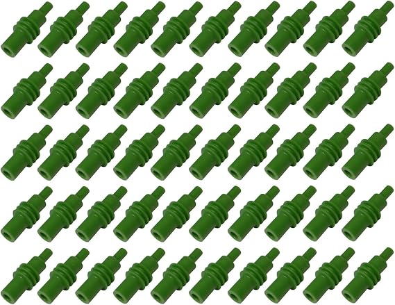 50Pack 12010300 Green Cavity Plug for Weather Pack Metri-Pack 280 | Green silicone cavity plug for sealing unused connector cavities. 6.7mm ID