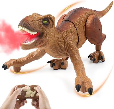 Remote Control Dinosaur - Birthday Gifts for 5 6 7 8 9 10 11 12 Years Old Boys, Electronic Dinosaur Toy for Kids Ages 5-7 8-12, RC Walking Dino with Light, Roaring, Spray