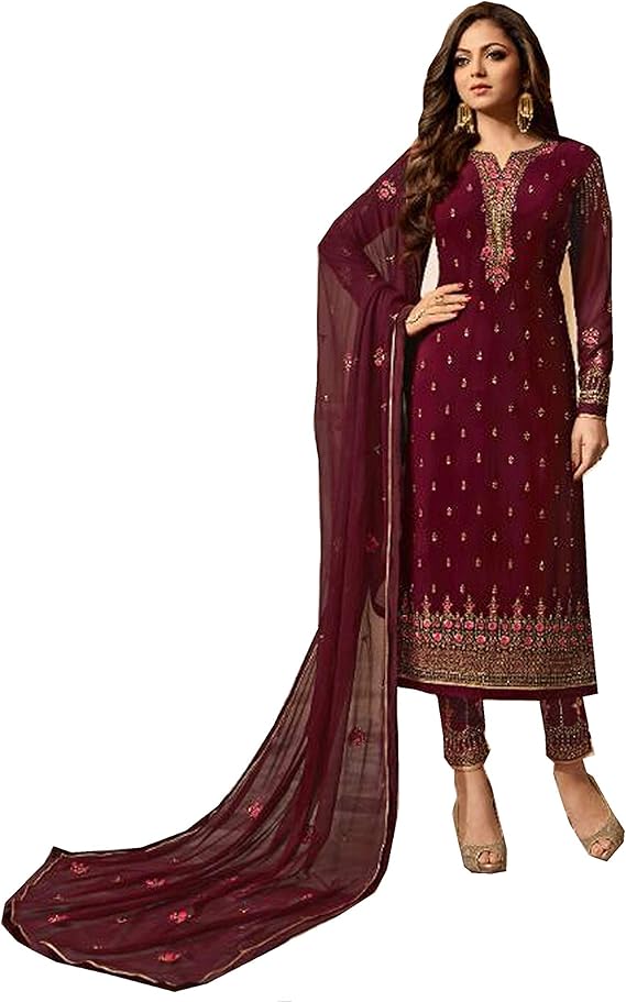 ZIYA Women's Wedding Indian/Pakistani Straight Salwar Kameez - 9001 (Purple, S-38)