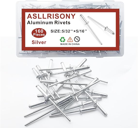 160pcs Silver 5/32-5/16 Inches Aluminum Blind Rivets, 4-8 mm Pop Rivets,Aluminum Grip and Steel Mandrel