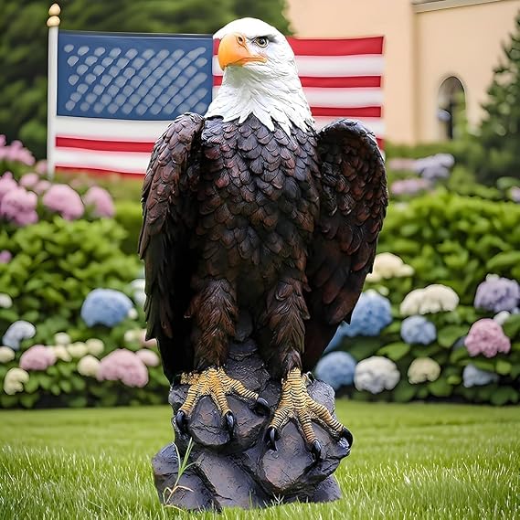 Bald Eagle Statue Outdoor - Large American Eagle Figurine for Garden 24.4"H | Majestic Realistic Hand-Painted Resin Sculpture for Yard, and Outside Decor
