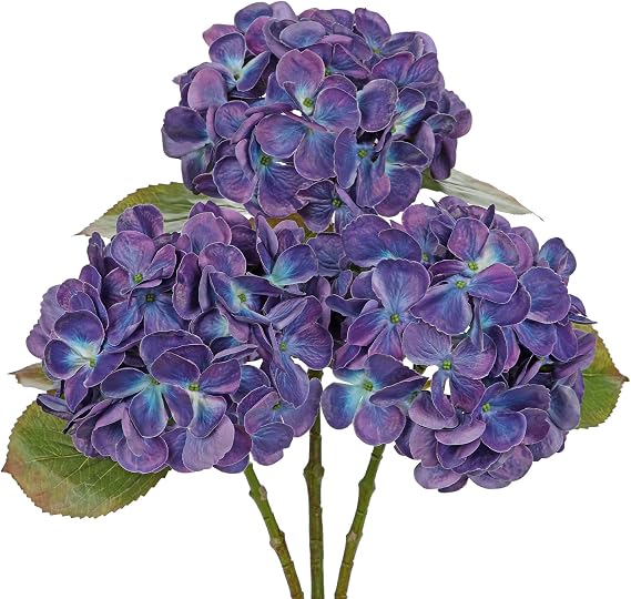 Hollyone Hydrangea Artificial Flowers, 3PCS | 18.8" Fake Flowers Silk Hydrangeas with 6" Large Blooms, Realistic Purple Faux Flowers for Floral Arrangements, Centerpieces, Wedding, Home Decor