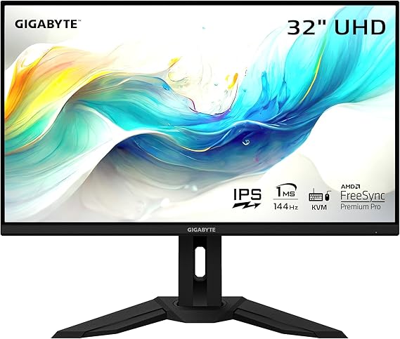 GIGABYTE M32U - 32" IPS Gaming Monitor - UHD 3840x2160-144Hz - 1ms MPRT - AMD FreeSync Premium Pro - Type C KVM - HDMI, DP, Type C - Height Adjustable - Black (M32U-SA)