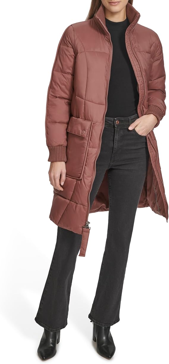 Andrew Marc Women's Quilted Rib Knit Collar Puffer