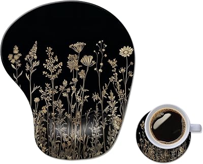 Ergonomic Mouse Pad with Wrist Rest,Comfortable Computer Gel Mouse Pad Wrist Support for Laptop,Pain Relief Mousepad with Non-Slip PU Base Wild Floral