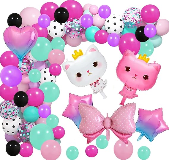 139 PCS Surprise Balloon Garland Arch White Pink Cat Bowknot Stars Heart Foil Balloons for Girls Baby Birthday Baby Shower Wedding Surprise Party Decorations