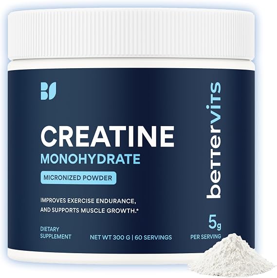 Bettervits Micronised Creatine Monohydrate Powder 5g - Unflavoured, Vegan | 5g serving, Informed Sport certified. Creatine increases physical performance in short-term, high-intensity exercise.