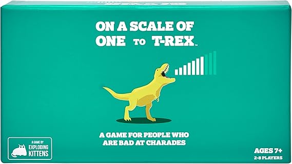 Exploding Kittens On a Scale of One to T-Rex 2-8 Players - Ages 7+ 15 Minutes to Play - Charades Style Acting Card Game - Party Game, Family Game Night, Kid and Adult Card Game