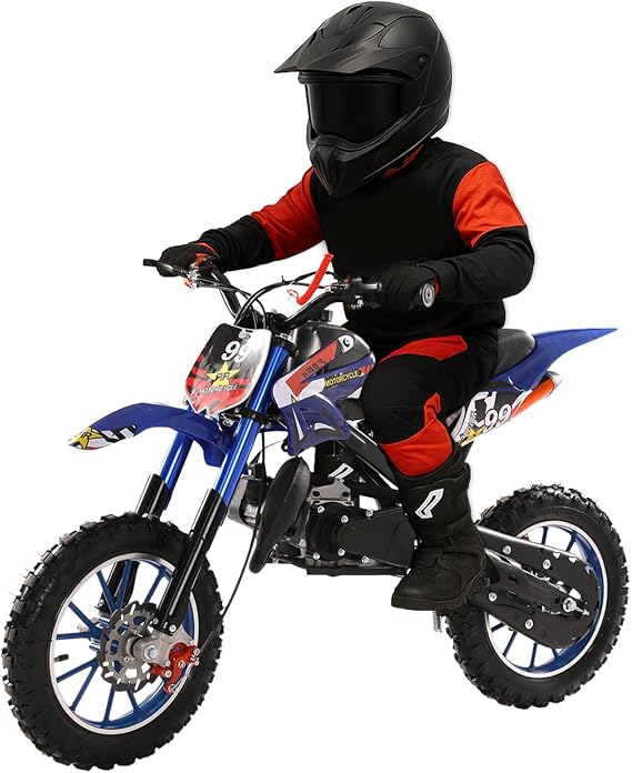 50cc Dirt Bike for Adults & Kids Kids Bike Gas Mini Bike with Seat Cushion Soft Mini Bike with Seat Cushion 2 Stroke Pit Bike Gas Dirt Bike Off Road Mini Bike Pocket Bike Blue