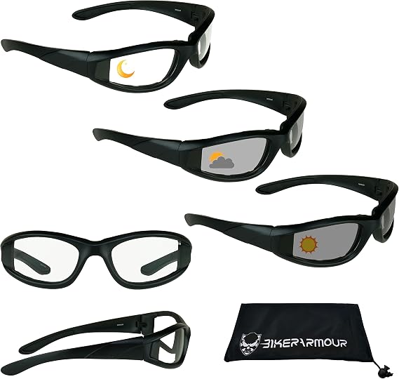 Bikershades Motorcycle Transitional Sunglass Men Women Safety Photochromic Clear to Smoke Lens