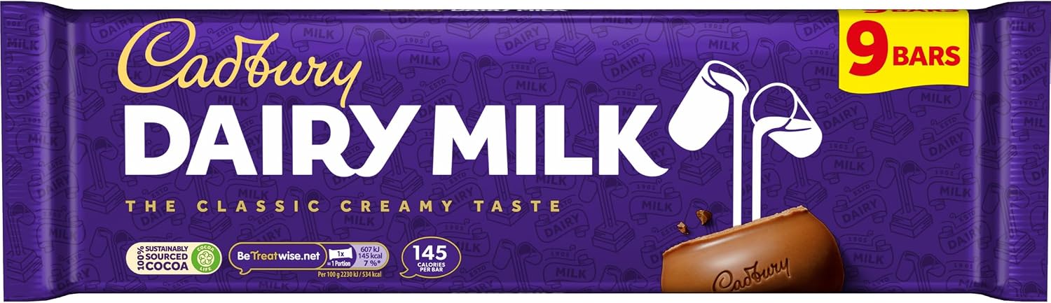Cadbury Dairy Milk Chocolate Bars, Classic Creamy Taste, 27.2 g 1 Pack of 9 Bars