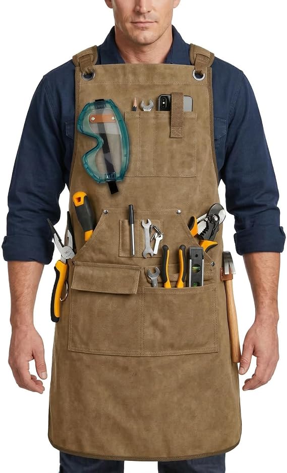 Woodworking Apron for Men,16oz Canvas Welder Aprons with 9 Tool Pockets,Poly Cotton Heavy Duty Workshop Apron