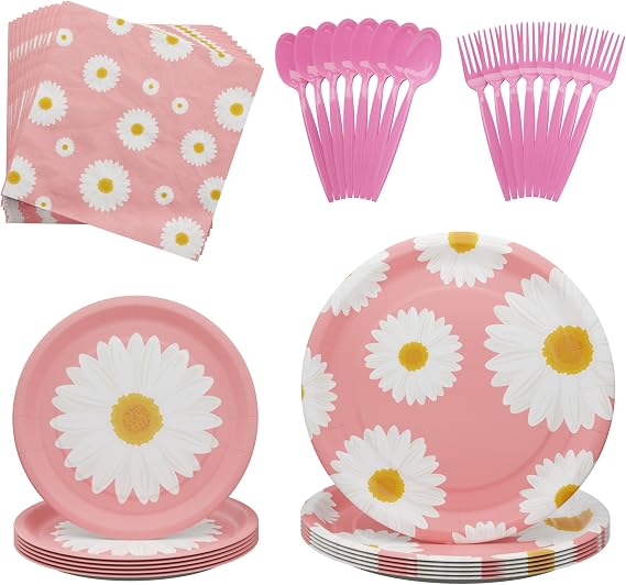 Blue Orchards Daisy Party Supplies (108 Pieces for 20 Guests) - Daisy Boho Party Decorations, Daisy Baby Shower, Sunny and Floral Party Supplies, Daisy Theme Birthday Party