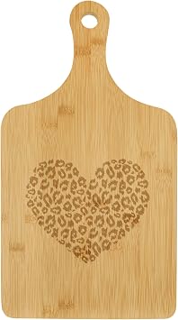 Charcuterie Board With Handle Cheese Board Bamboo Cutting Board Gift Leopard Print Love Heart (Standard 15.5 x 9)