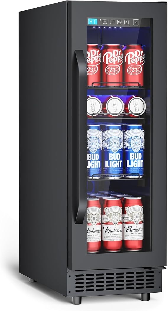 56 Cans Beverage Refrigerator Under Counter Built-in, 2Cu.Ft Mini Beverage Refrigerators with Glass Door Stainless, 12 Inch Drink Refrigerator Beverage Fridge for Office Bedroom Garage