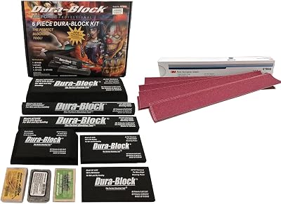 Dura-block 6 pc Assorted Sanding Block Set AF44A Bundled With 3M 01680 PSA Red Abrasive 40 Grit Sandpaper 25 Sheets