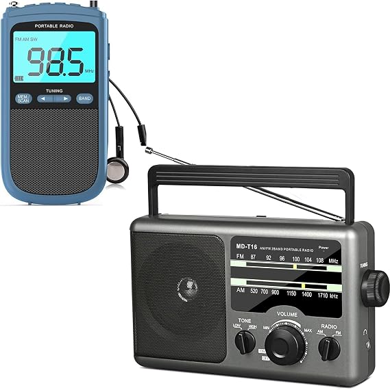 AM FM Portable Radio Battery Operated Radio by 4X D Cell Batteries Or AC Power Transistor Radio with and Big Speaker, Standard Earphone Jack, High/Low Tone Mode, Large Knob