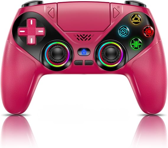 Gamrombo RGB Wireless Controller for PS5/Pro/Slim & PC, Bluetooth Gamepad with Back Buttons, Touchpad, Macro, Turbo, Dual Vibration, 6-Axis Sensor, Speaker, 3.5mm Audio Jack, Red