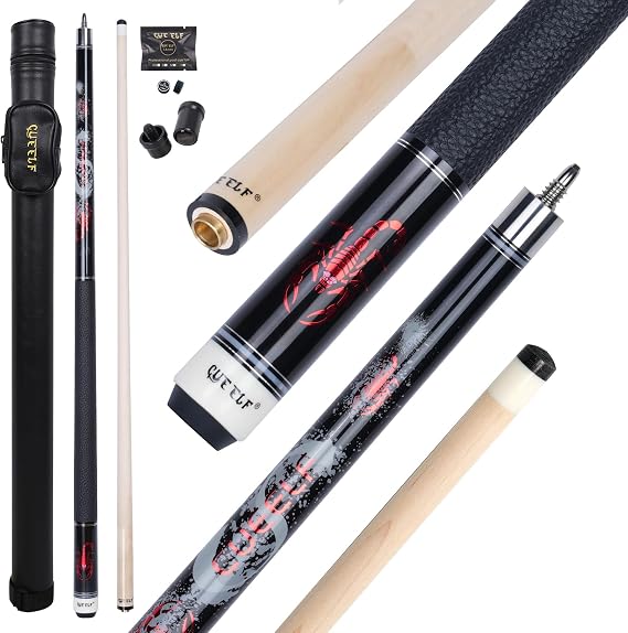CUEELF Scorpion Pool Cue Stick 58 inch Canadian Maple Billiard Pool Stick with Low Deflection Leather Wrap Professional Cues Billiard Pool Cues Sticks 19.5-21 oz Cue Stick