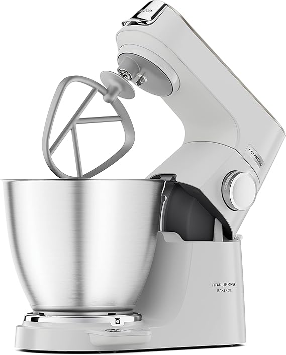 Kenwood Titanium Chef Baker XL, Kitchen Machine with K-Whisk, Stand Mixer with Kneading Hook, Whisk and 5L Bowl, KVL65.001WH, Power 1400W, White