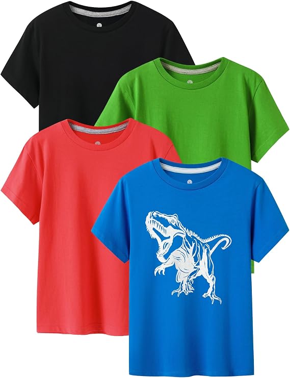 LAPASA Boys & Girls Cotton T-Shirts 4 Pack Tagless Tees for 3T-13Y Kids K01 | Ribbed Crewneck & V-Neck Short Sleeve Undershirts for Toddlers and Teens. Soft, Breathable, Ideal for School & Daily Wear
