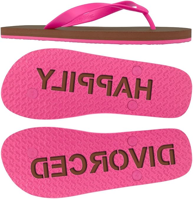 FlipSidez Womens HAPPILY DIVORCED sand imprint flip flops