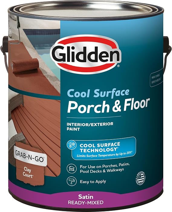 Glidden Porch and Floor with Cool Surface Technology Satin Interior/Exterior Paint, Clay Court, 1 Gallon