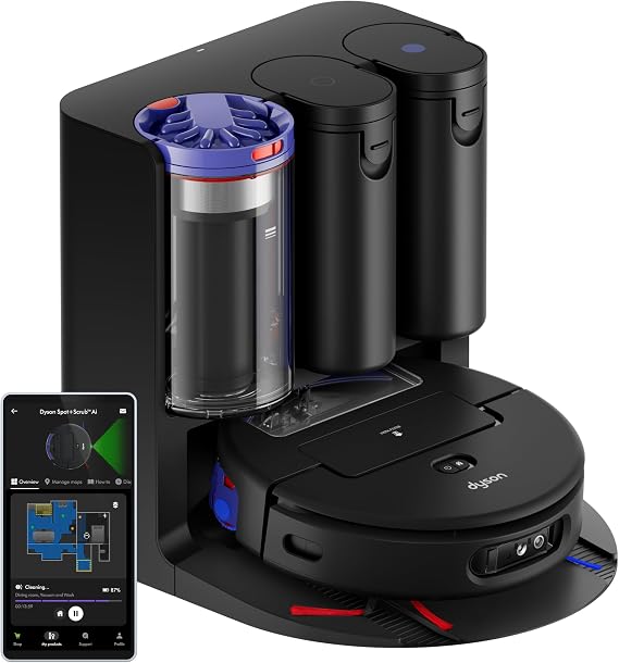 Dyson Spot+Scrub AiTM Wet and Dry Robot Vacuum - Self Cleaning Wet Roller, 18000 PA Suction, Detangling Roller, Ai Stain Identification