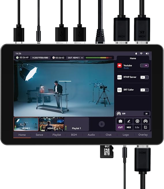 SPROLINK NeoLIVE MD8 Portable Live Streaming Switcher, 8Inch Touchscreen, MultiCam Studio, Builtin TikTok/YouTube/Instagram Apps, Wireless Mobile Input, RTMP/WiFi Streaming, 8000mAh Battery