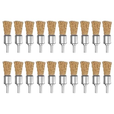 ATOPLEE 20pcs Brass Coated Wire Brush Wheel & Cup Brush Set with 14 Inch Round Shank,Diameter 3420mm Crimped Wire Brush Wheel for Rust Removal, Corrosion and Scrub Surfaces,for Drill Attachment